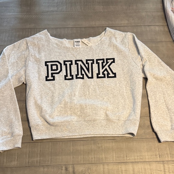 PINK Victoria's Secret Tops - NWT- Cropped Off Shoulder PINK Sweatshirt - Gray